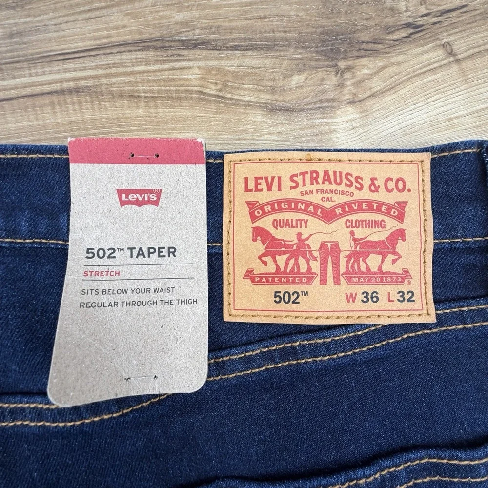 NWT Men's Levi's 502 Taper Stretch Dark Blue Jeans Size 36